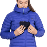 Mountain Equipment Earthrise Hooded Women's Jacket in Clematis - worn
