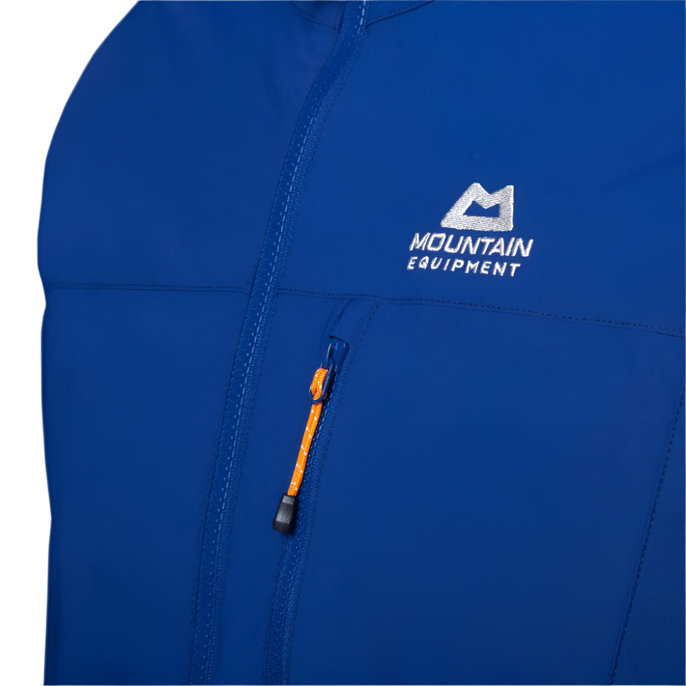 Mountain Equipment Echo Hooded Men's Jacket in Admiral Blue - Logo Detail