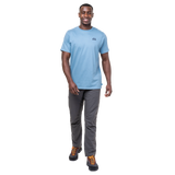 Mountain Equipment Everest Men's Tee in Heritage Blue - On Model Walking Side