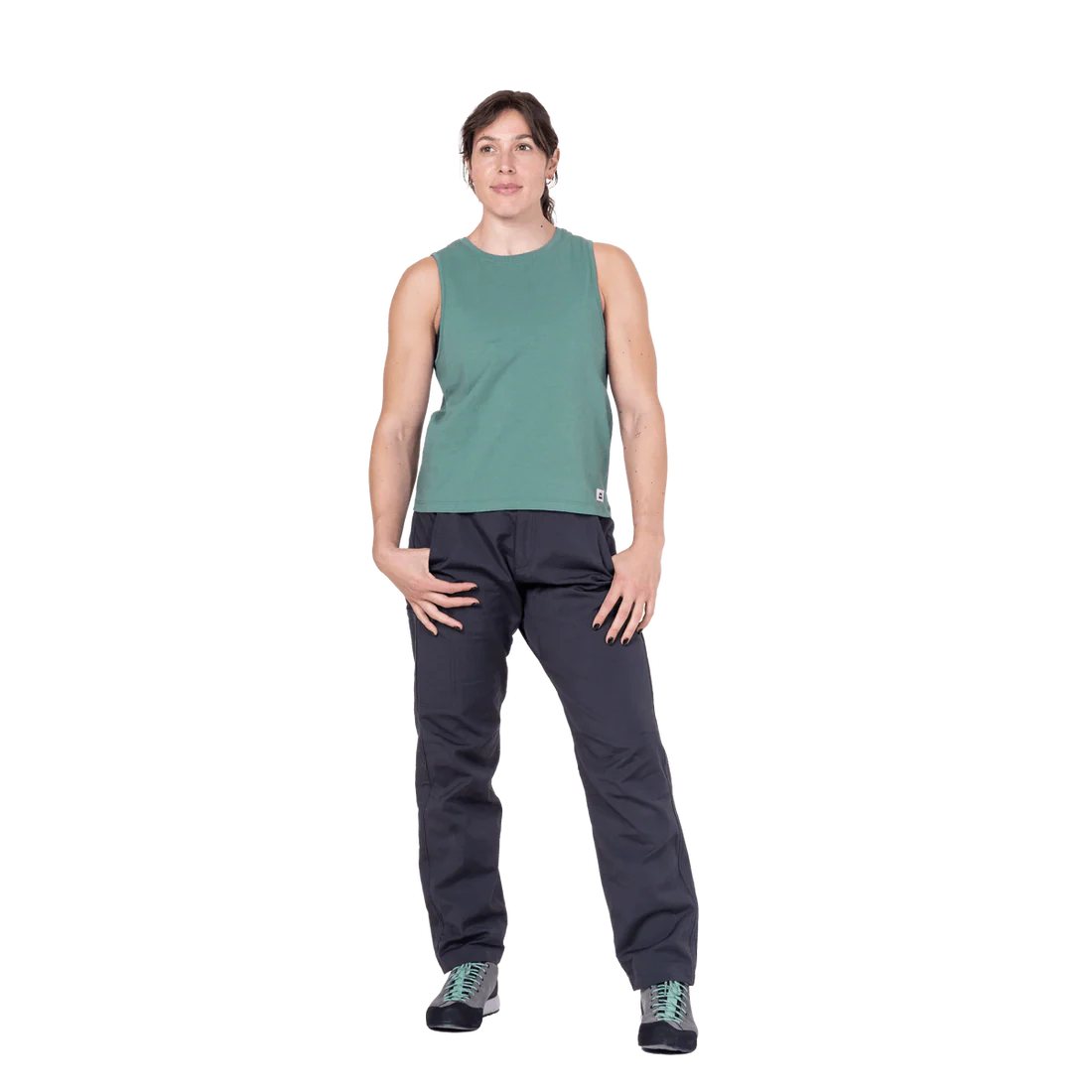 Mountain Equipment Fairhead Women's Tank in Sage - Front full length model view alternate