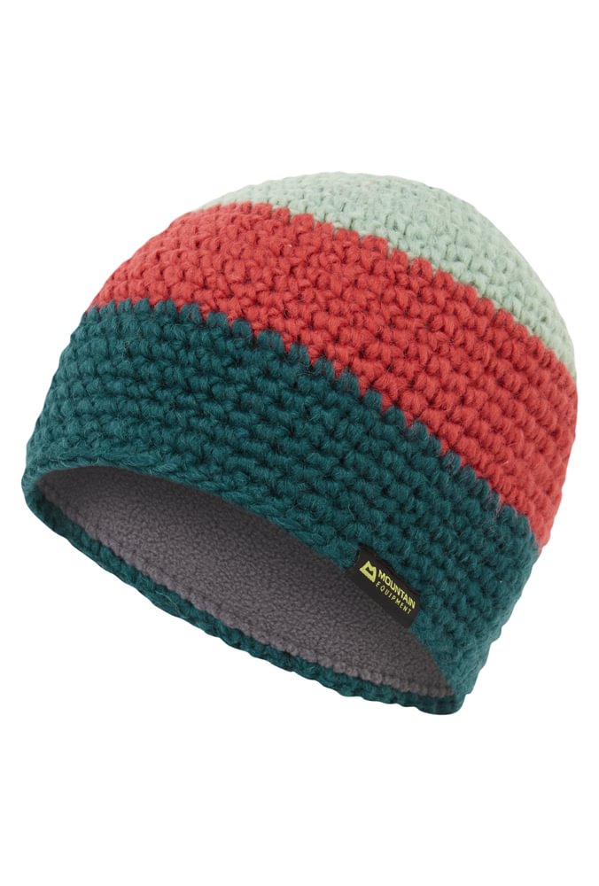 Mountain Equipment Flash Women's Beanie in DTeal/Rosewood/Lichen - Flat Lay