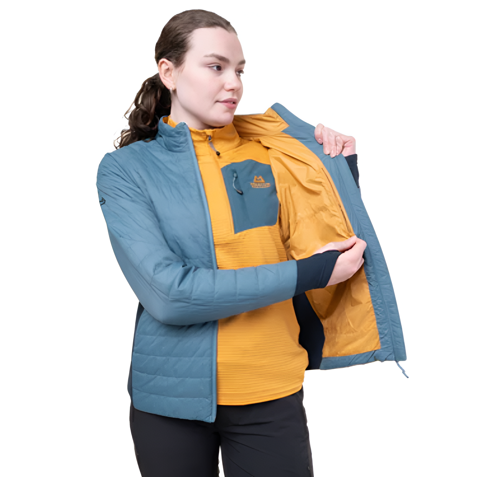Mountain Equipment Fractal Women's Jacket in Stellar/Cosmos - Open Front on Model