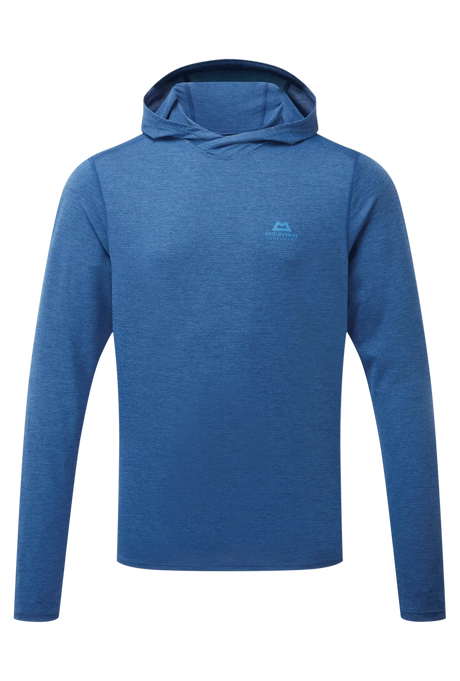 Mountain Equipment Glace Hooded Men's Top in Admiral Blue - Flat lay