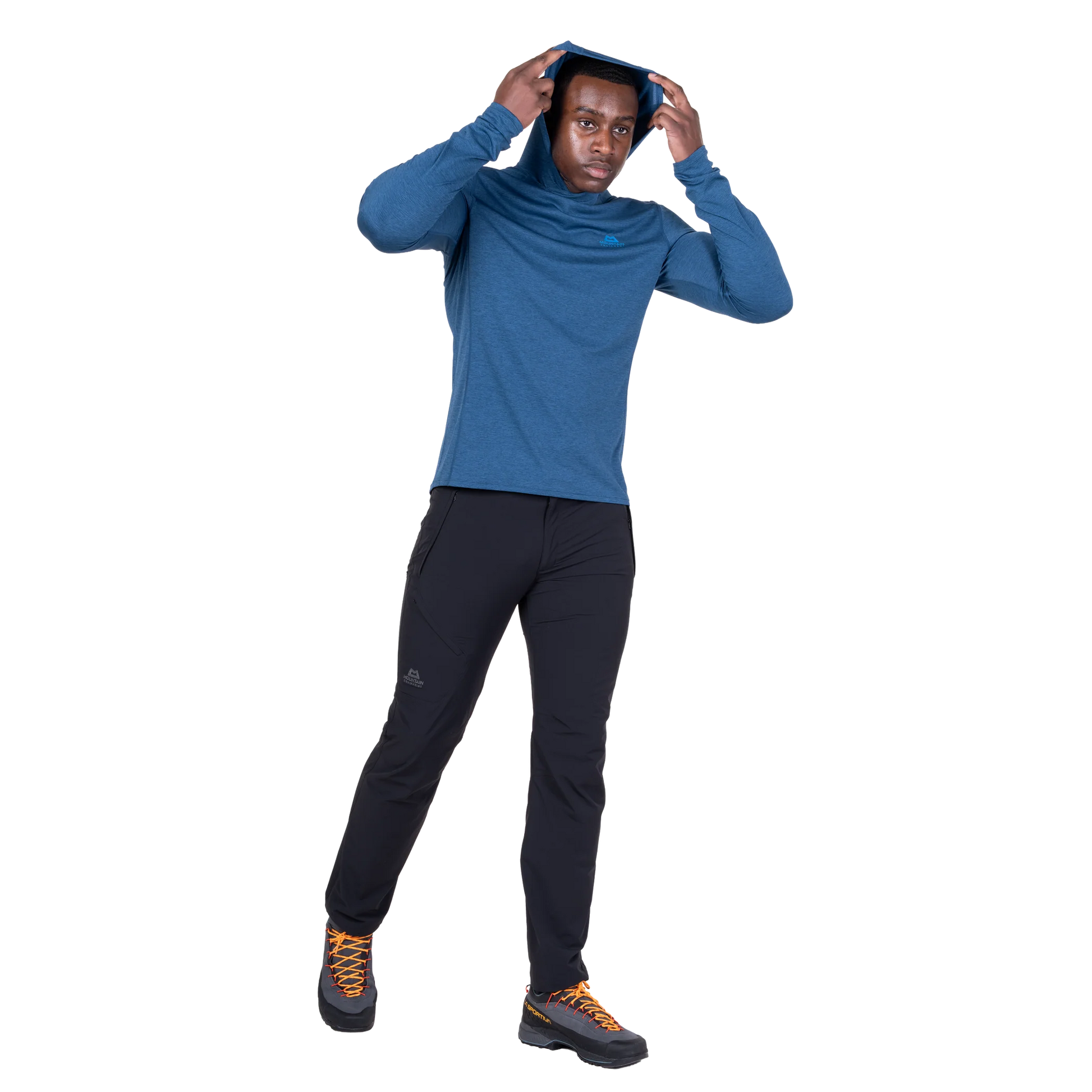 Mountain Equipment Glace Hooded Men's Top in Admiral Blue - Hood detail