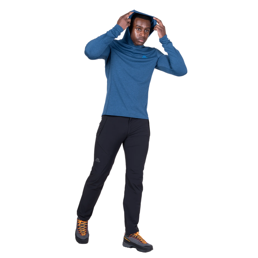 Mountain Equipment Glace Hooded Men's Top in Admiral Blue - Hood detail