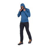 Mountain Equipment Glace Hooded Men's Top in Admiral Blue - Walking side view