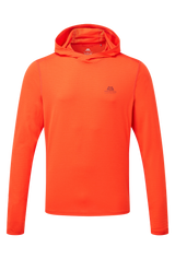 Mountain Equipment Glace Hooded Men's Top in Cardinal Orange - Flat lay