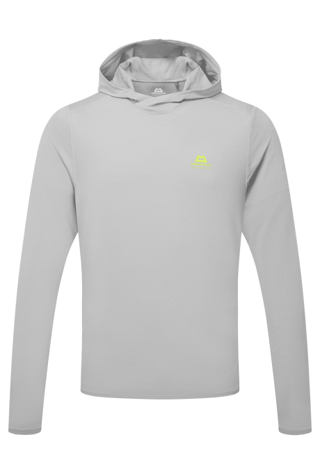 Mountain Equipment Glace Hooded Men's Top in Mist - Flat lay
