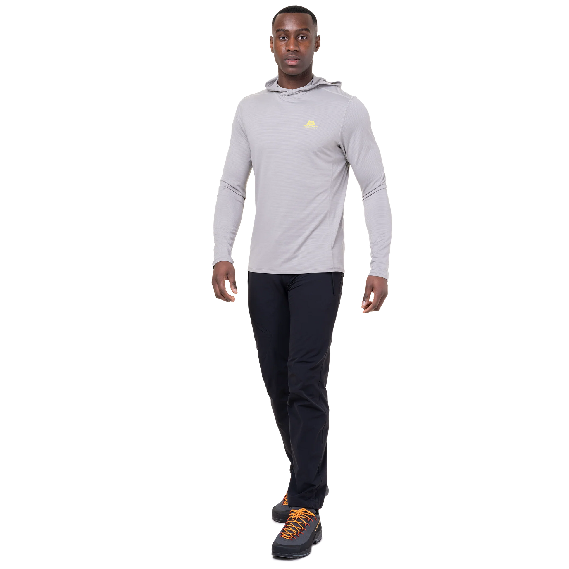 Mountain Equipment Glace Hooded Men's Top in Mist - Front walking