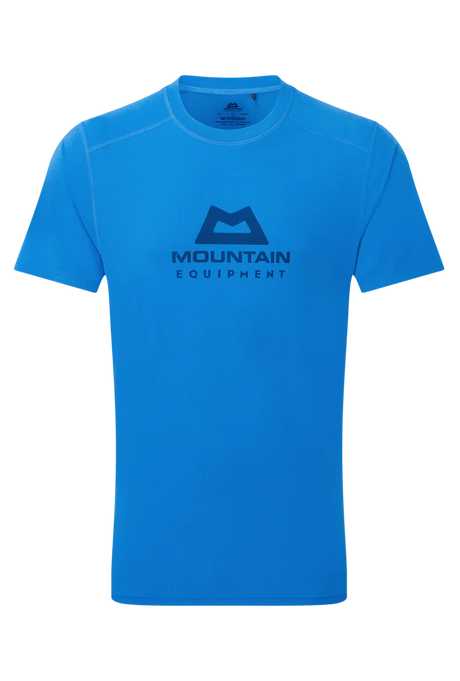 Mountain Equipment Headpoint Emblem Men's Tee in Atlantic Blue - Front Flat
