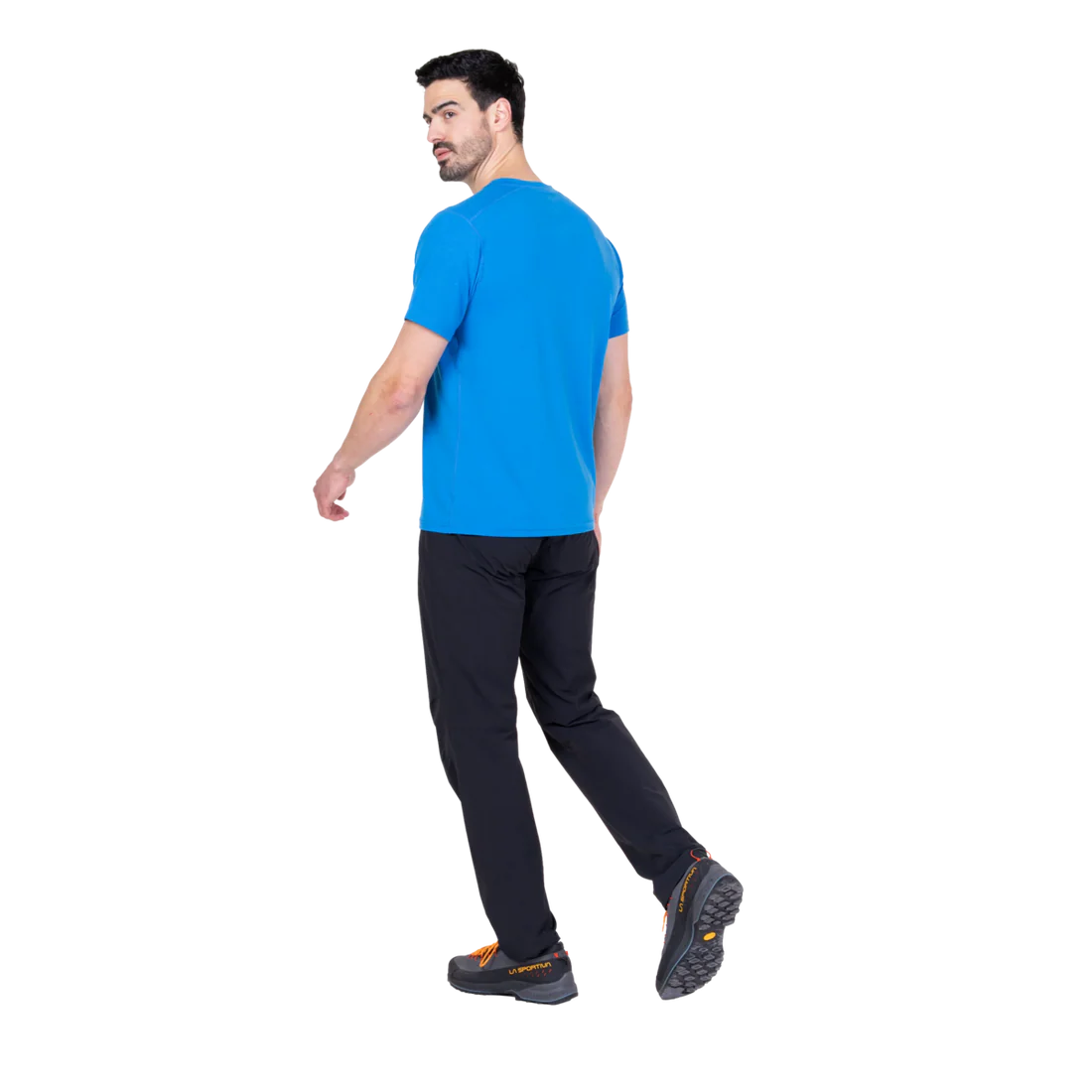 Mountain Equipment Headpoint Emblem Men's Tee in Atlantic Blue - Walking Side Model