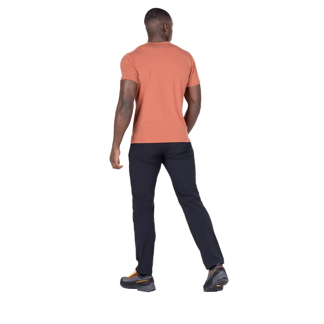 Mountain Equipment Headpoint Emblem Men's Tee in Etruscan Red - Three Quarter Model