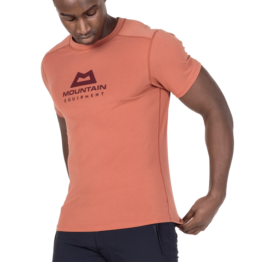 Mountain Equipment Headpoint Emblem Men's Tee in Etruscan Red - Walking Front Model