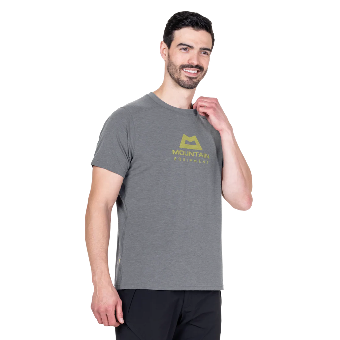 Mountain Equipment Headpoint Emblem Men's Tee in Flint Grey - Front Model