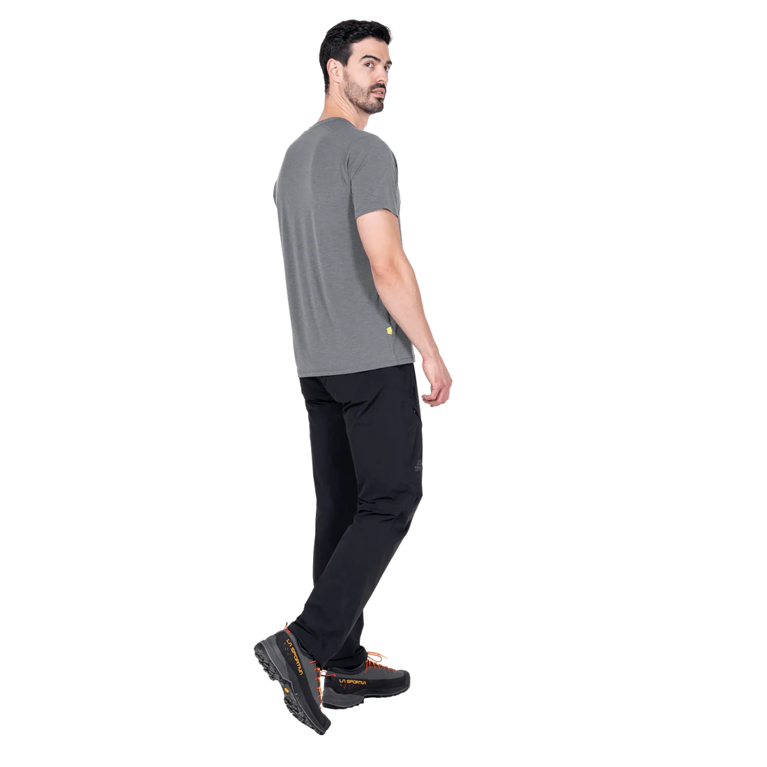Mountain Equipment Headpoint Emblem Men's Tee in Flint Grey - Three Quarter Model