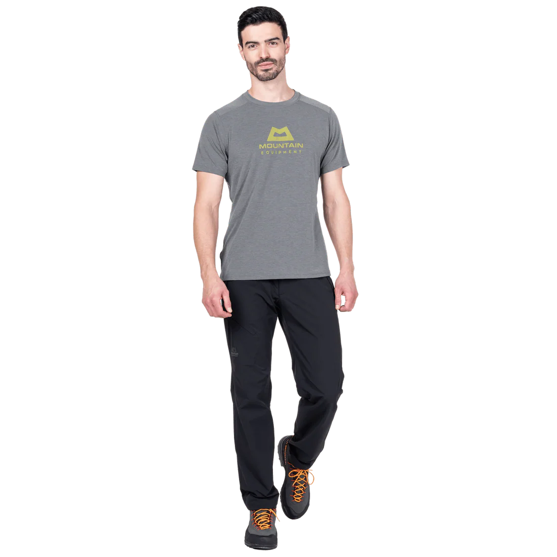Mountain Equipment Headpoint Emblem Men's Tee in Flint Grey - Walking Front Model