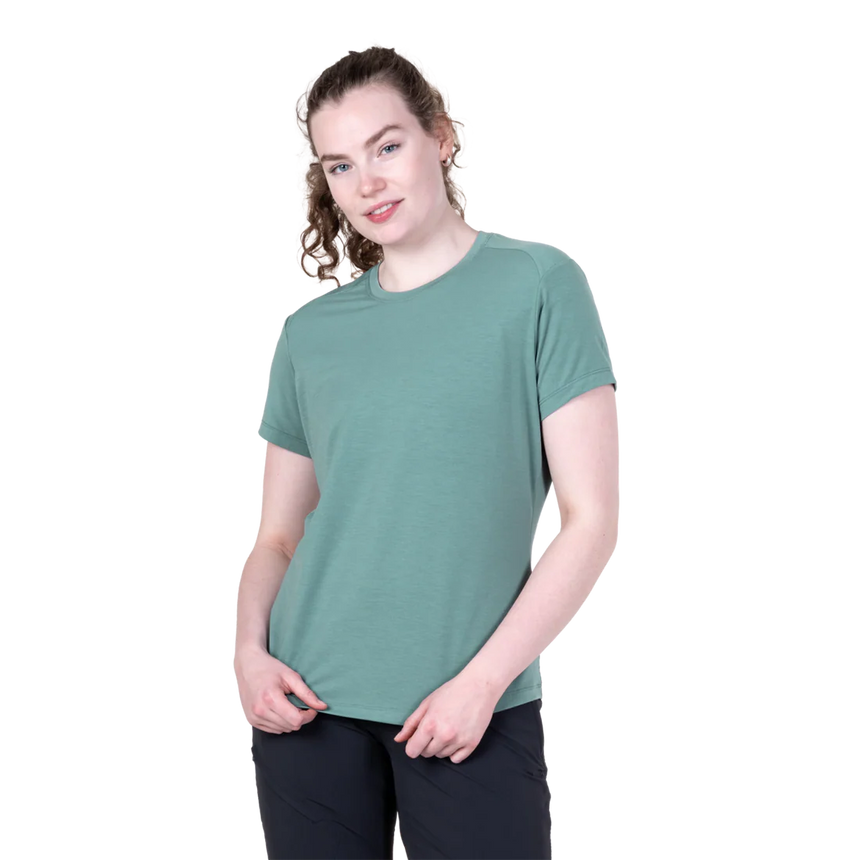 Mountain Equipment Headpoint Women's Tee in Sea Pine - On Model Front Hands