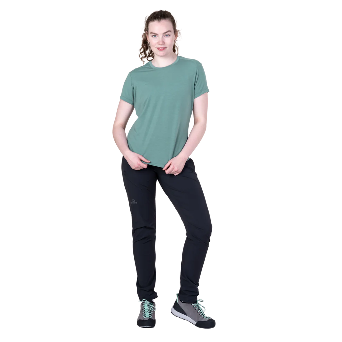 Mountain Equipment Headpoint Women's Tee in Sea Pine - On Model Front