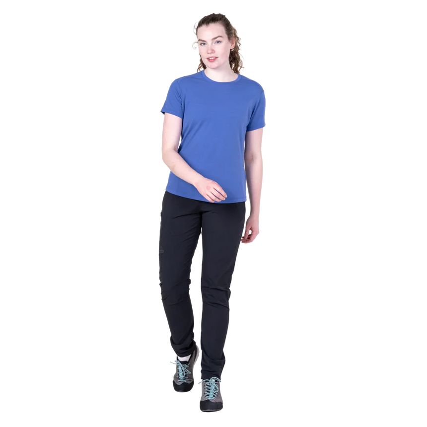 Mountain Equipment Headpoint Women's Tee in Vivid Blue - On Model Front Walk