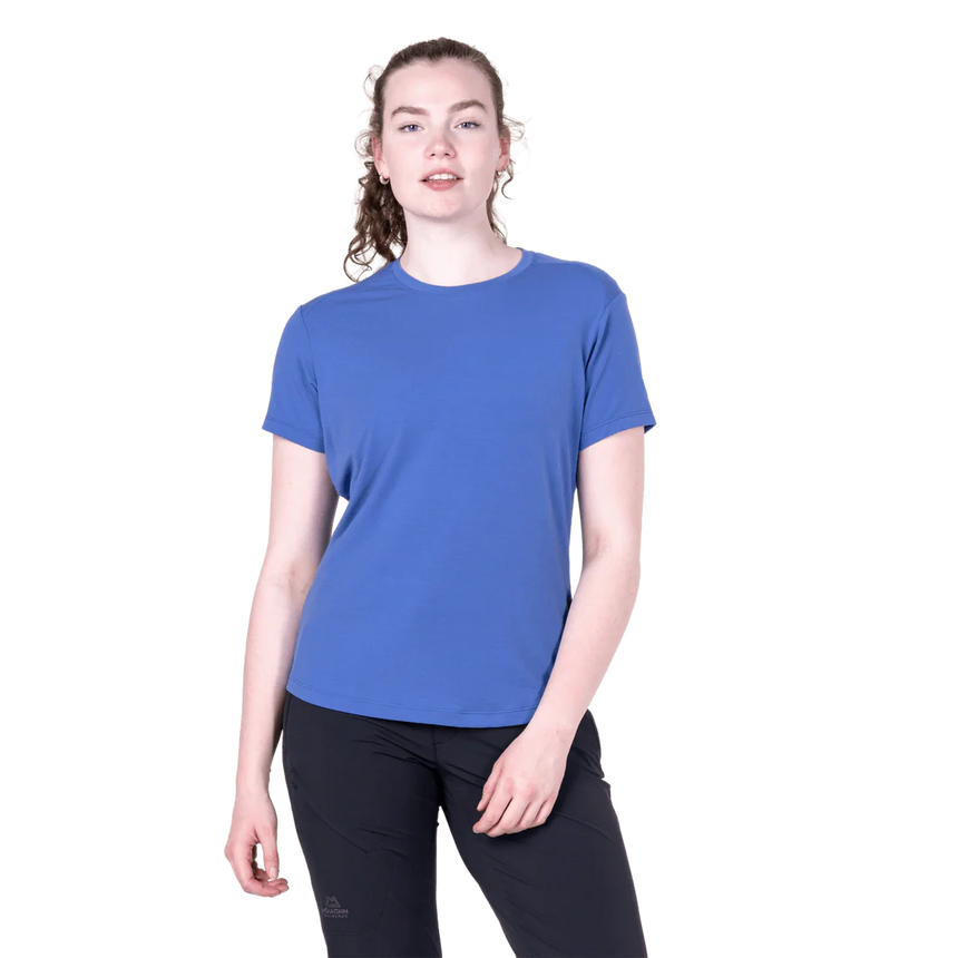 Mountain Equipment Headpoint Women's Tee in Vivid Blue - On Model Front