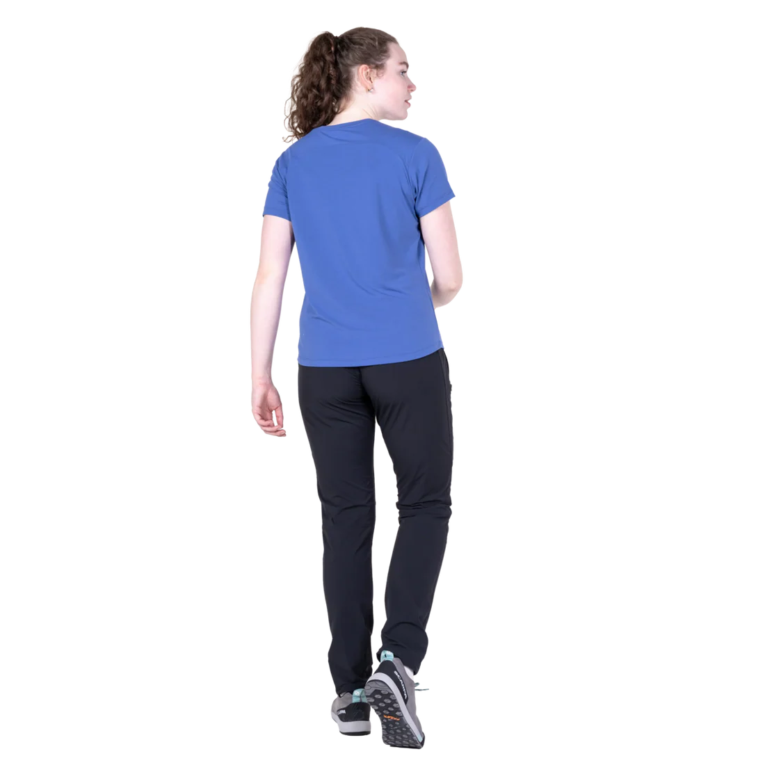 Mountain Equipment Headpoint Women's Tee in Vivid Blue - On Model Side