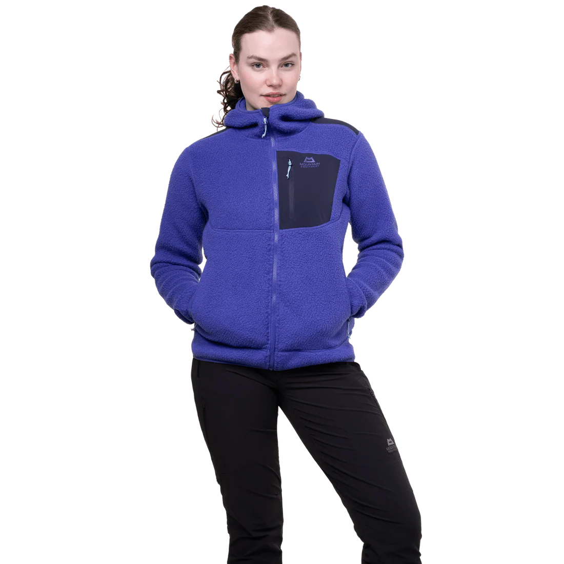 Mountain Equipment Highpile Hooded Women's Jacket in Clematis/Cosmos - On Model Front