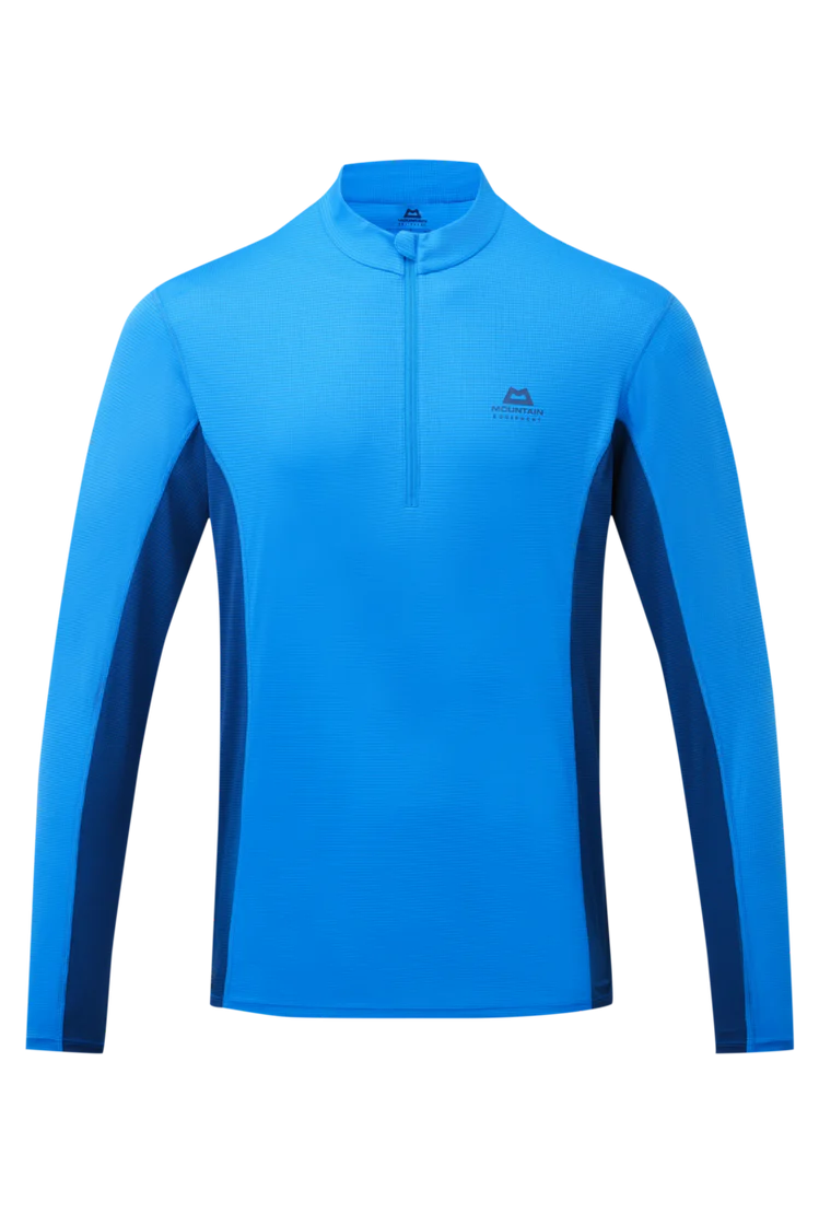 Mountain Equipment Ignis Long Sleeve Men's Zip Tee in Admiral/Atlantic - Flat Lay