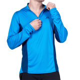 Mountain Equipment Ignis Long Sleeve Men's Zip Tee in Admiral/Atlantic - On Model Zipping