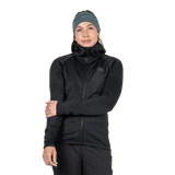 Mountain Equipment Jorasses Hooded Women's Jacket in Black - On Model Front, Hood Up