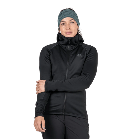 Mountain Equipment Jorasses Hooded Women's Jacket in Black - On Model Front, Hood Up