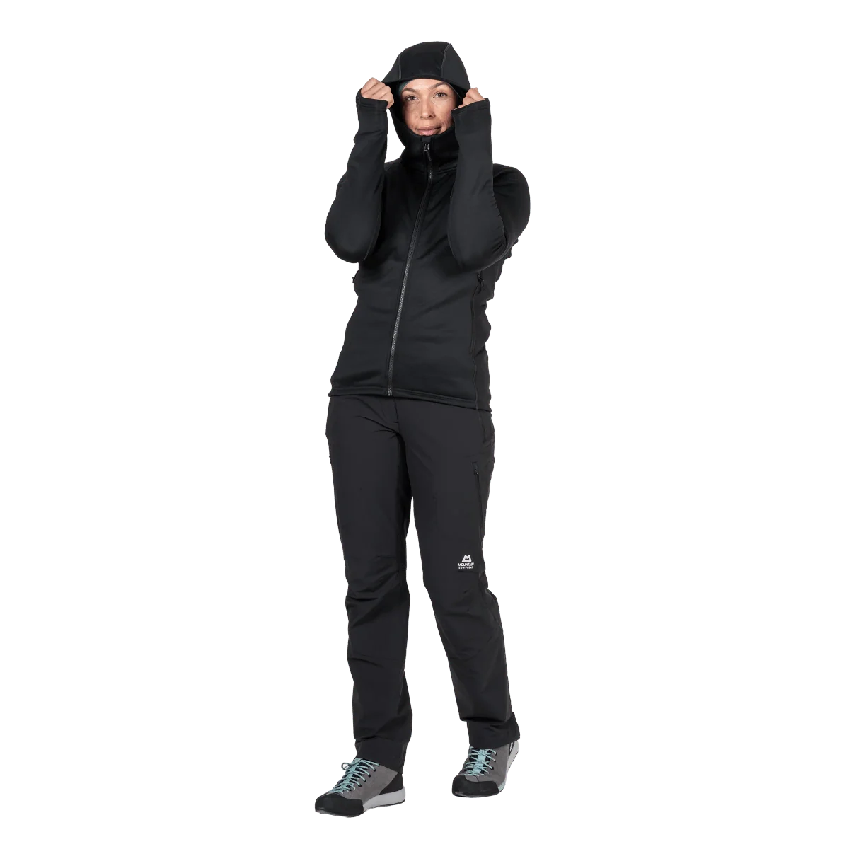 Mountain Equipment Jorasses Hooded Women's Jacket in Black - On Model Hood Detail