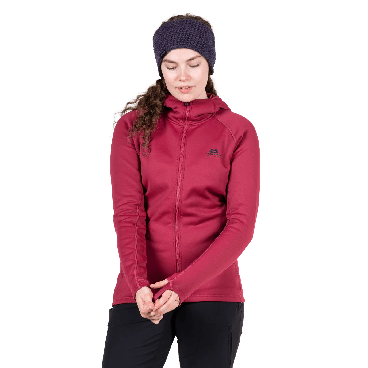 Mountain Equipment Jorasses Hooded Women's Jacket in Maroon - On Model Front Detail