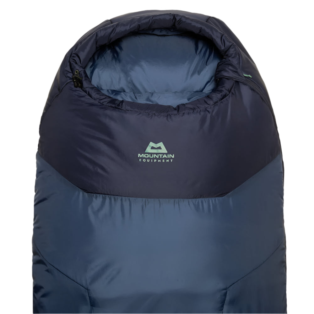 Mountain Equipment Klimatic I Women's Sleeping Bag in Dusk - Hood Closed Detail
