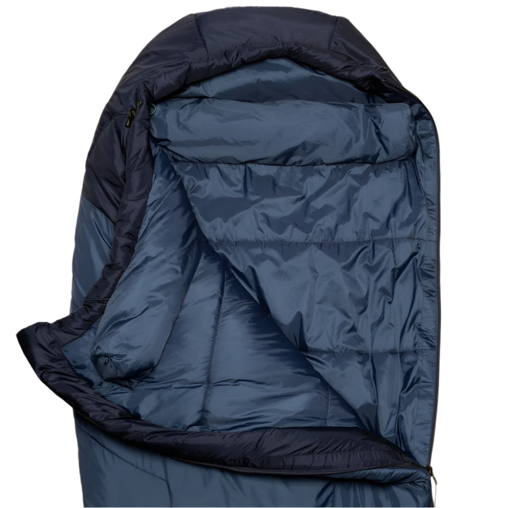 Mountain Equipment Klimatic I Women's Sleeping Bag in Dusk - Hood Open Detail