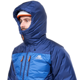 Mountain Equipment Kryos Men's Jacket in Admiral/Atlantic - On Model Hood Up Side