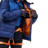 Mountain Equipment Kryos Men's Jacket in Admiral/Atlantic - On Model Walking Side