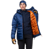 Mountain Equipment Kryos Women's Jacket in Admiral Blue - On Model Hood Up Front