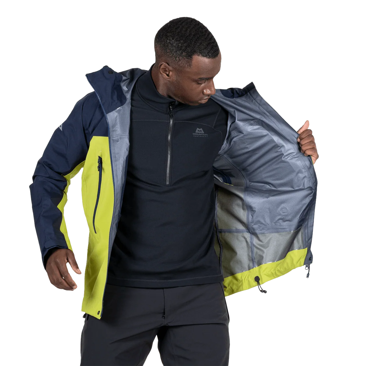 Mountain Equipment Lhotse Men's Jacket in Vine/Cosmos - Inner Pocket On Model