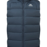 Mountain Equipment Lightline Men's Vest in Blue Nights - front view showing Drilite Loft outer and 2-way YKK moulded centre front zip