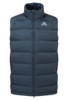 Mountain Equipment Lightline Men's Vest in Blue Nights - front view showing Drilite Loft outer and 2-way YKK moulded centre front zip