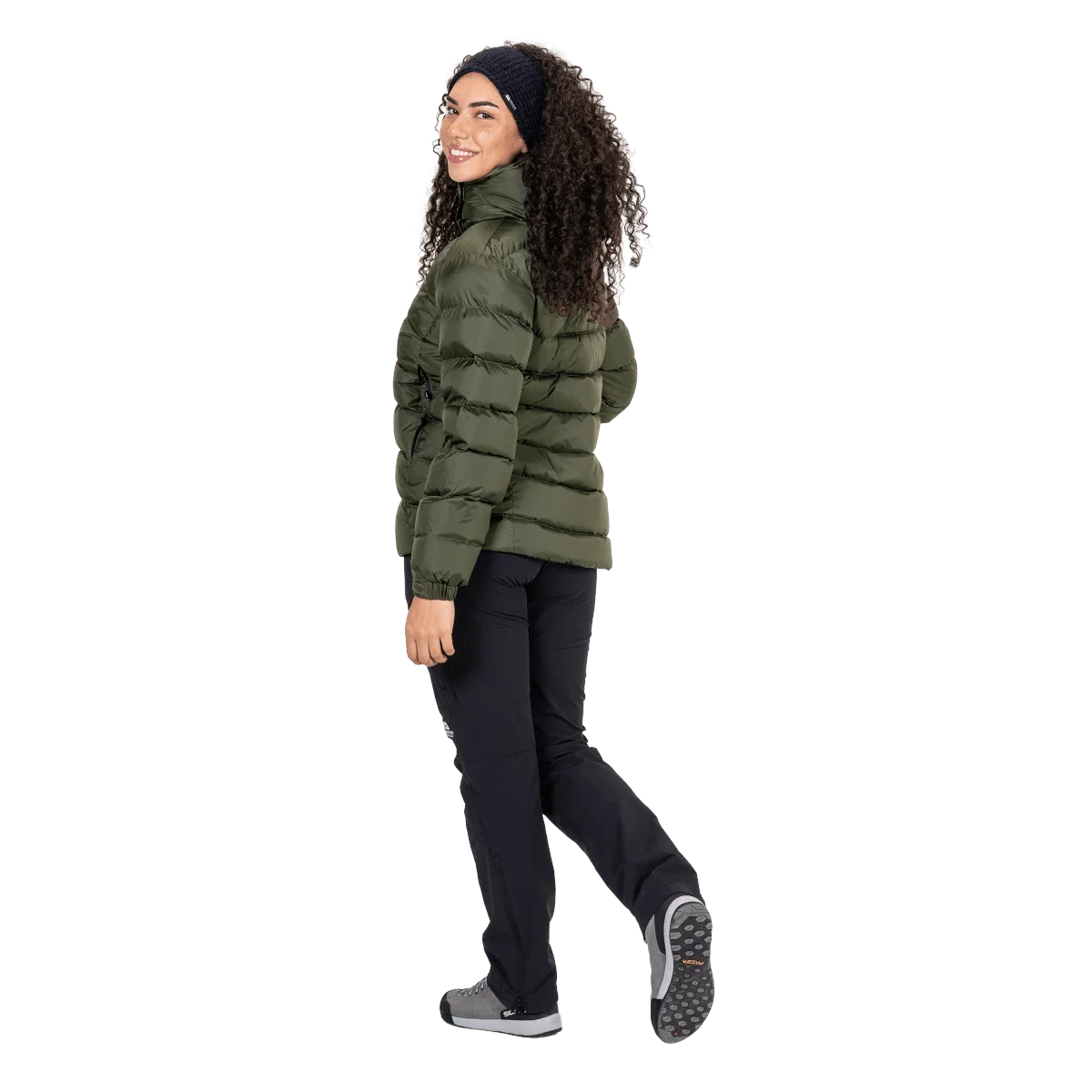 Mountain Equipment Lightline Women's Jacket in Buckthorn - side view on model showing dual tether hem drawcords and adjustable elasticated cuffs