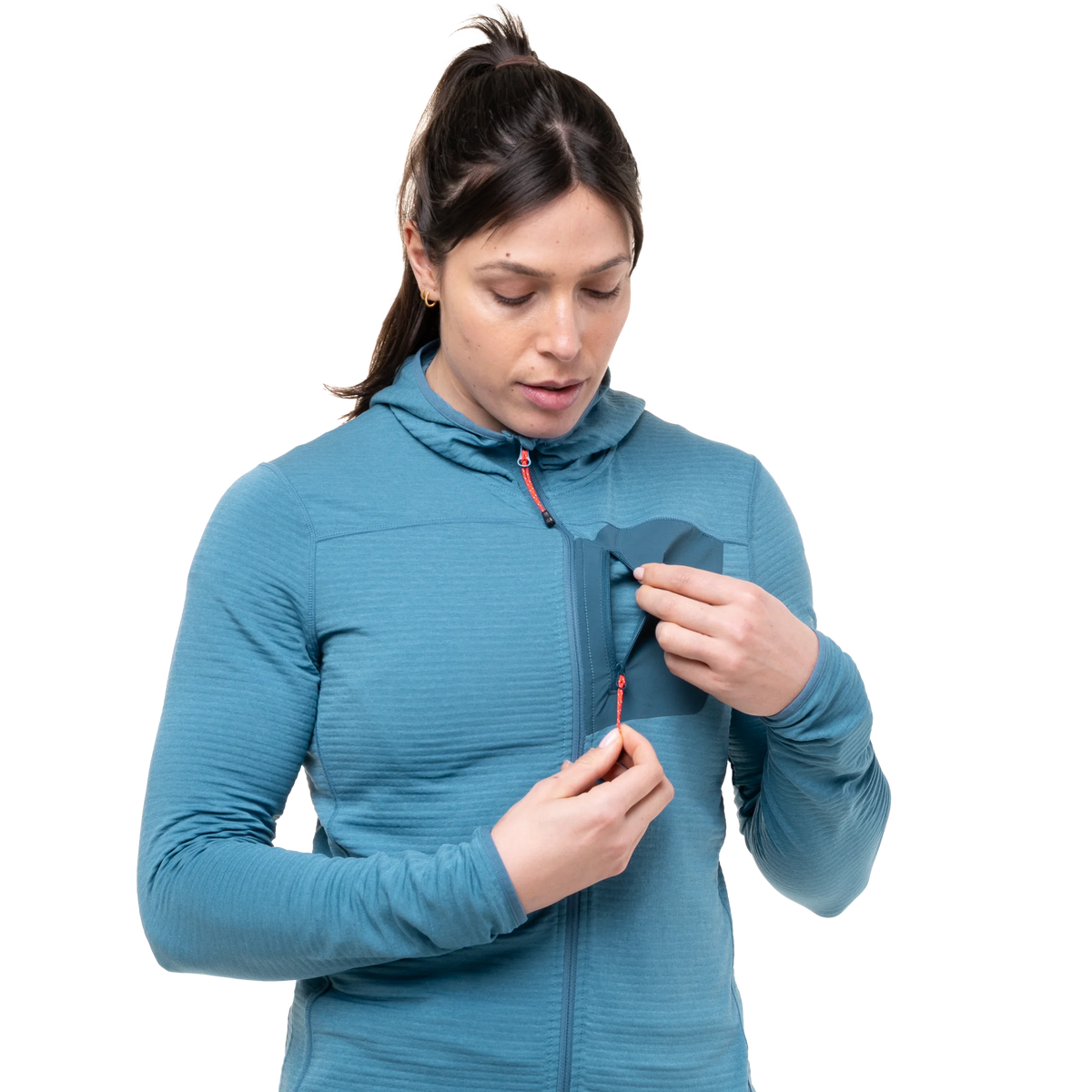 Mountain Equipment Lumiko Hooded Women's Jacket in Stellar/Majolica - Chest Pocket