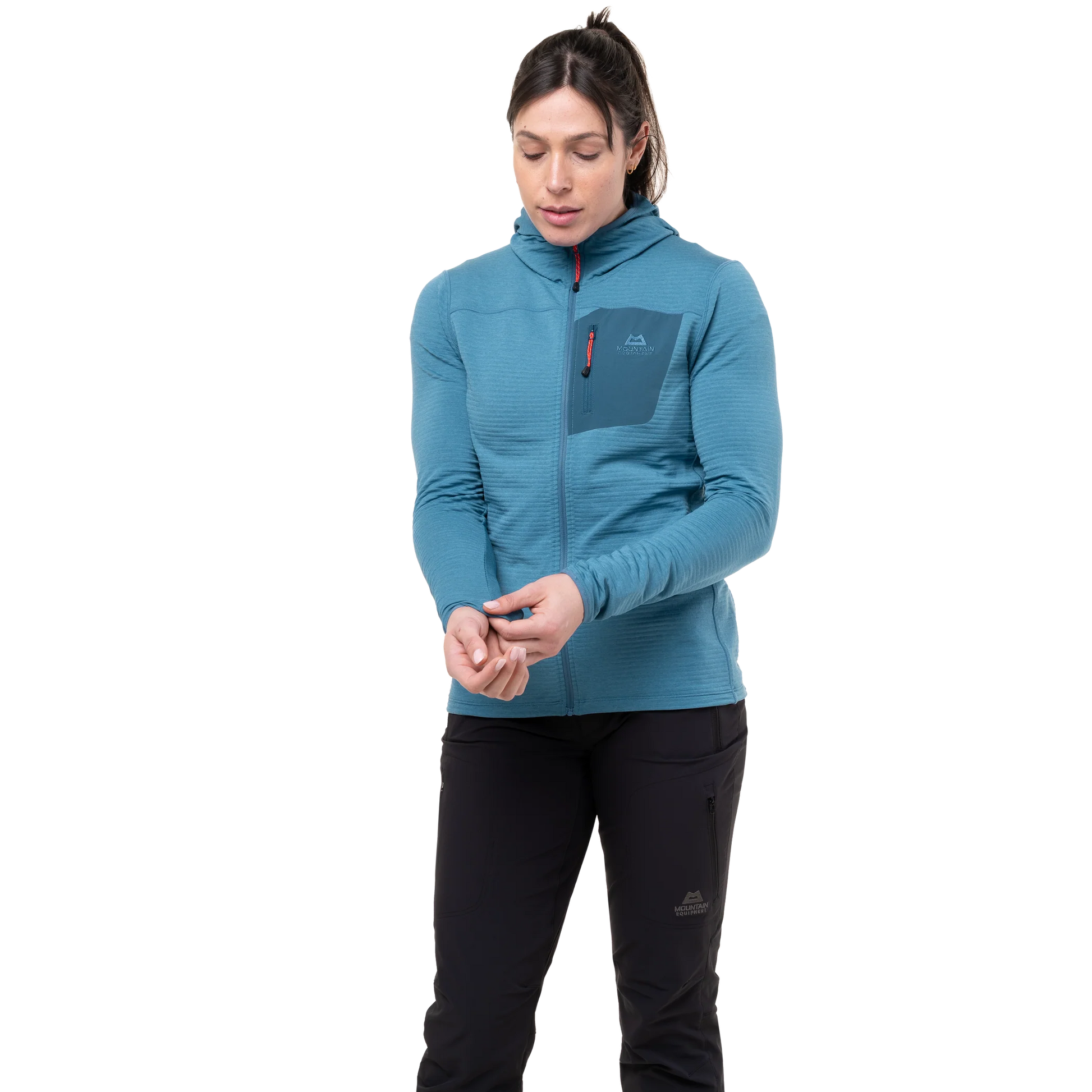 Mountain Equipment Lumiko Hooded Women's Jacket in Stellar/Majolica - Hood Up