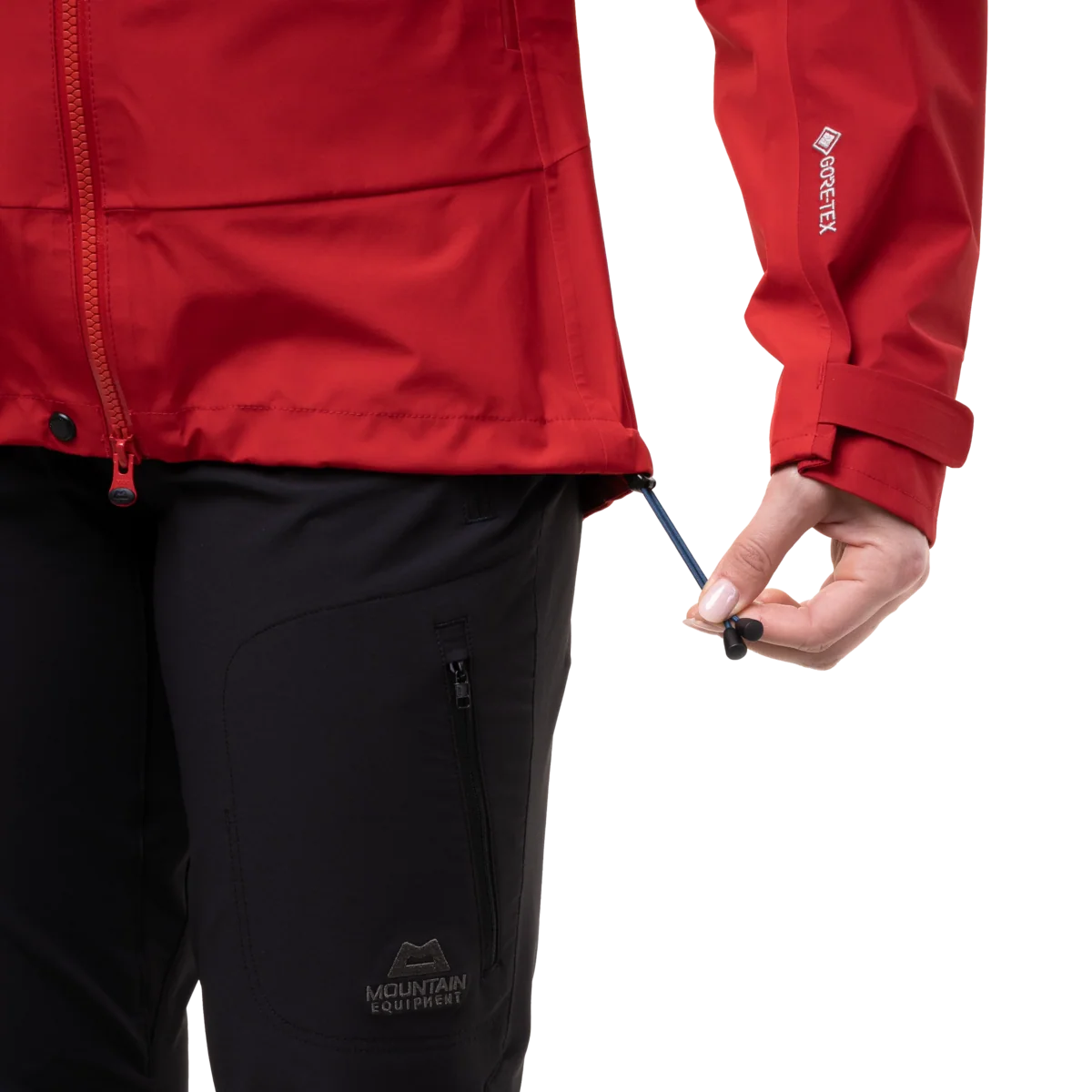 Mountain Equipment Makalu GORE-TEX Women's Jacket in Imperial Red/Crimson - hem drawcord detail