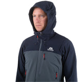 Mountain Equipment Mission Softshell Jacket in Ombre Blue/Cosmos - Hood Detail