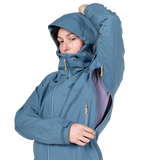 Mountain Equipment Odyssey Women's Jacket in Stellar Blue - On Model Hood Adjust
