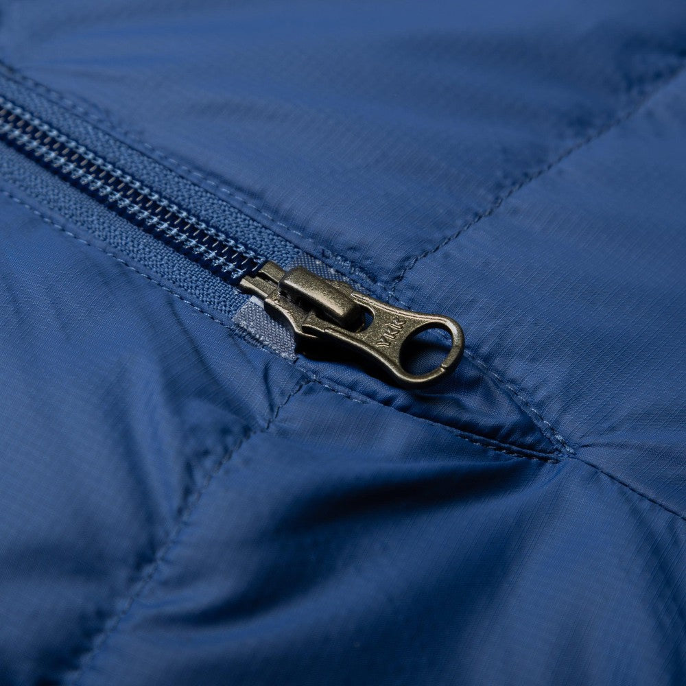 Mountain Equipment Olympus 650 Sleeping Bag in Admiral Blue - Zip Pull Detail