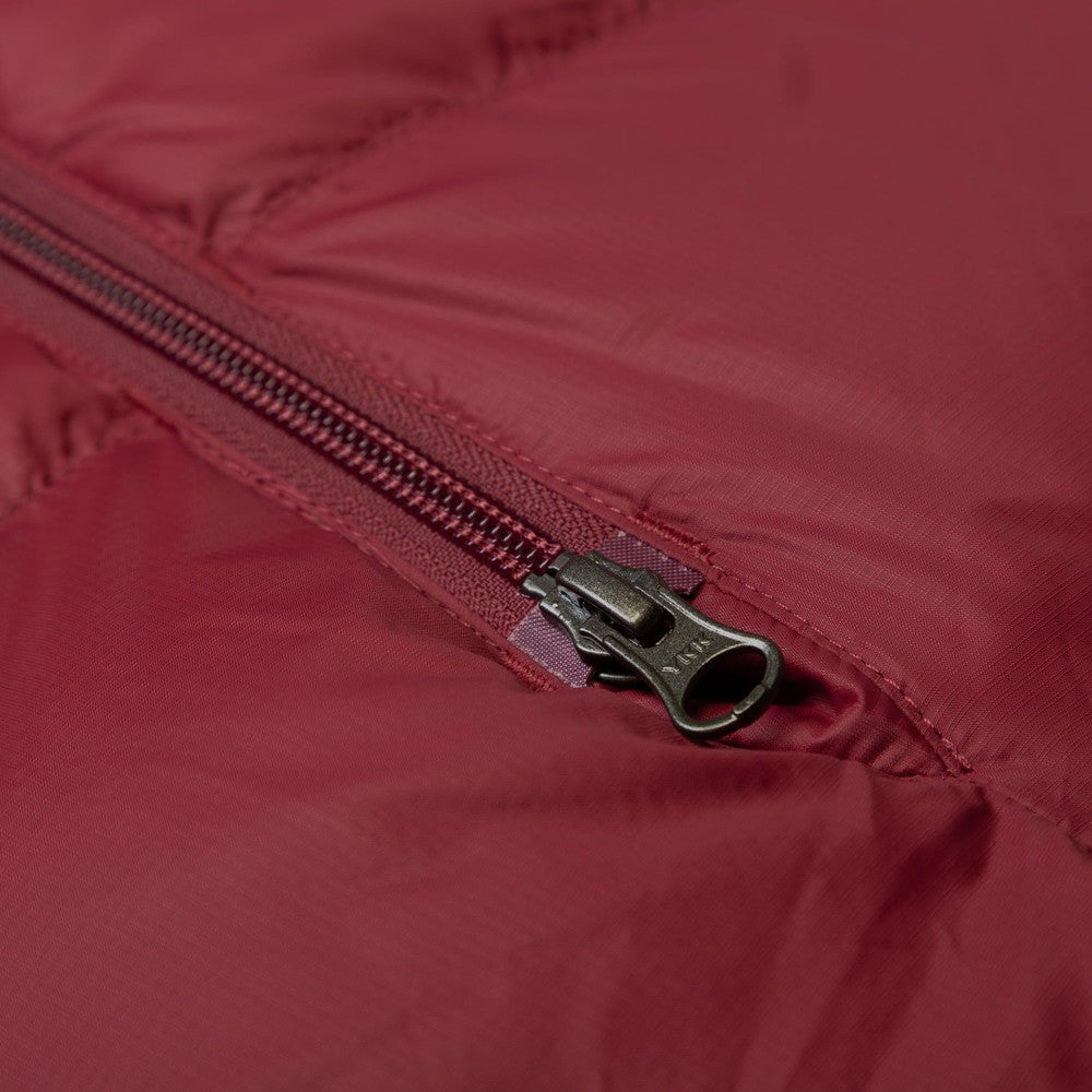 Mountain Equipment Olympus 650 Women's Sleeping Bag in Rhubarb - Gemini Zip Baffle Detail