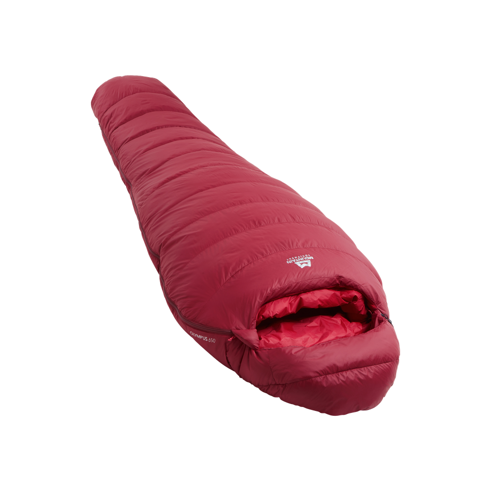 Mountain Equipment Olympus 650 Women's Sleeping Bag in Rhubarb - Full Length Product Shot