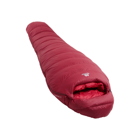 Mountain Equipment Olympus 650 Women's Sleeping Bag in Rhubarb - Full Length Product Shot